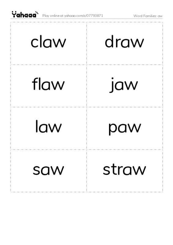 Word Families: aw PDF two columns flashcards