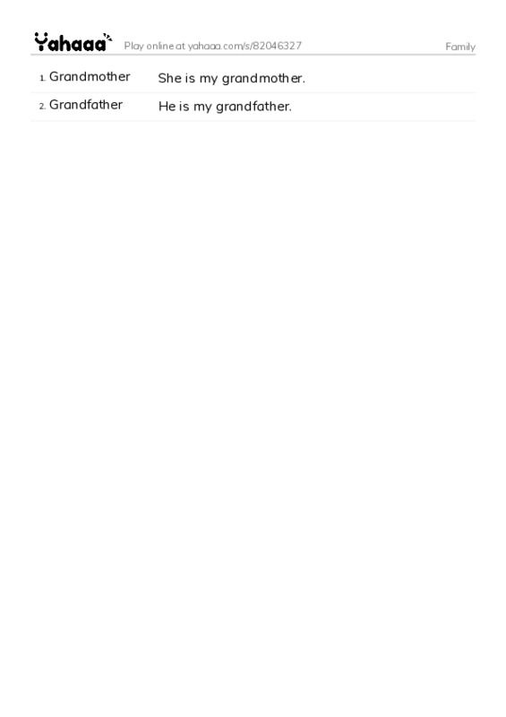 Family PDF words glossary