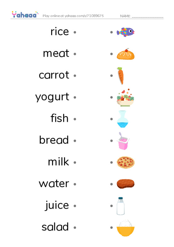 Food and Drink PDF link match words worksheet
