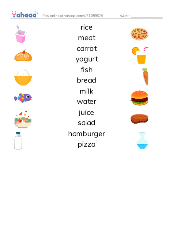 Food and Drink PDF three columns match words