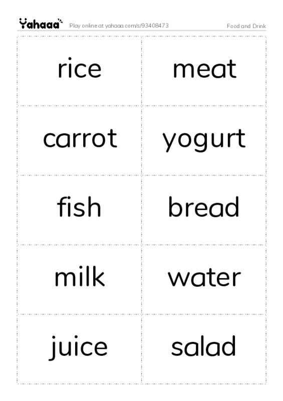 Food and Drink PDF two columns flashcards