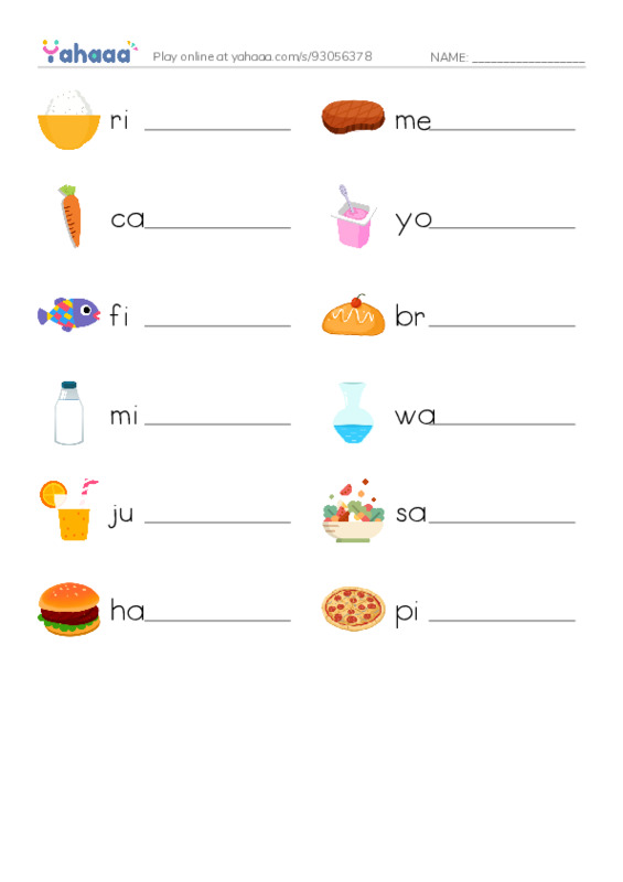 Food and Drink PDF worksheet writing row