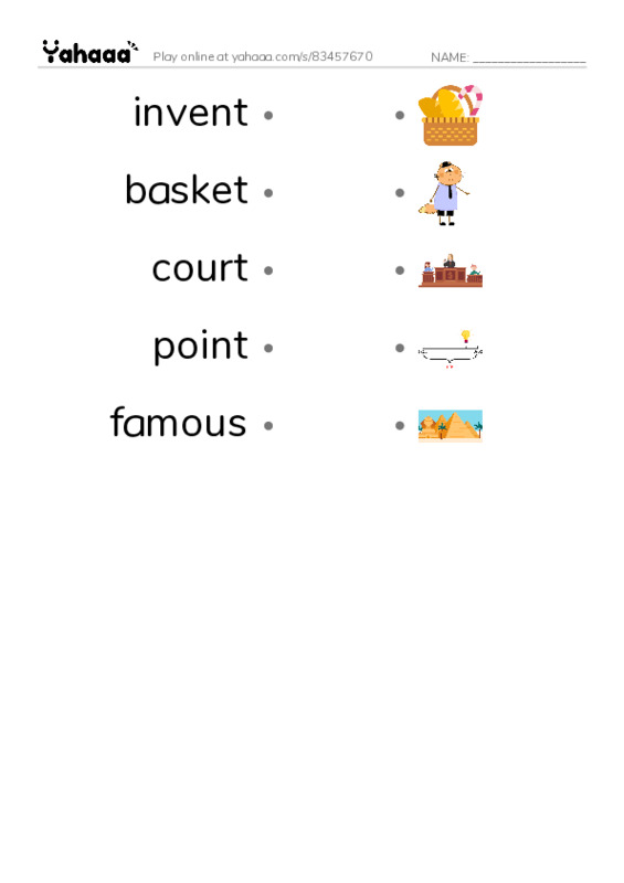 STORY basketball PDF link match words worksheet