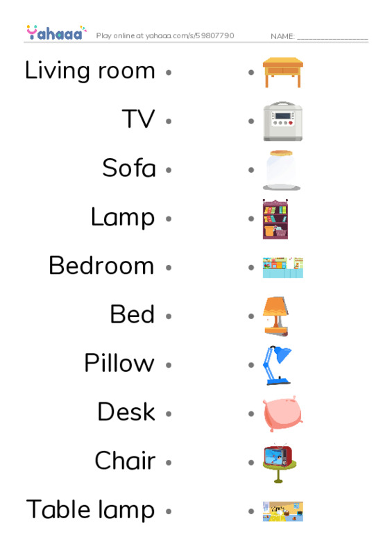 My House PDF link match words worksheet