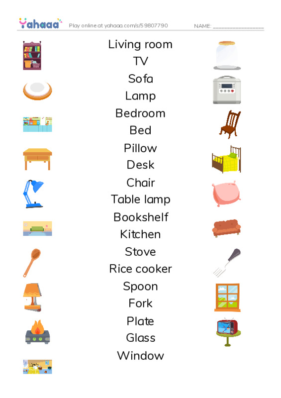 My House PDF three columns match words