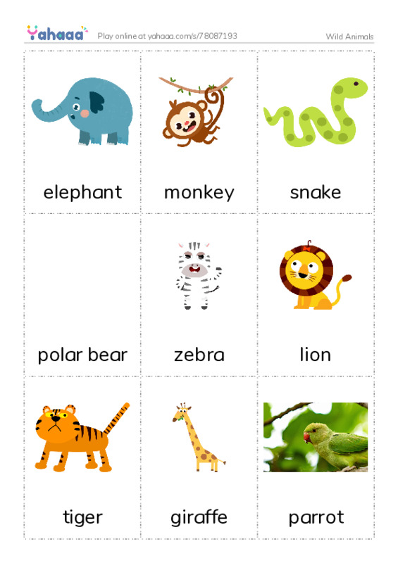 Wild Animals PDF flaschards with images