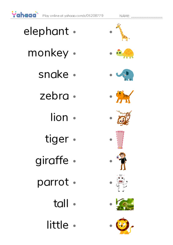 Wild Animals PDF link match words worksheet
