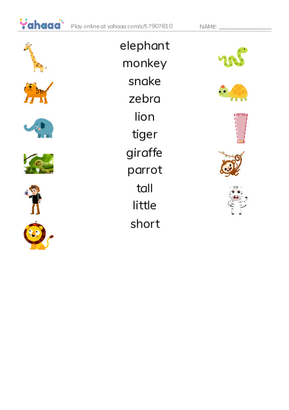 Wild Animals PDF three columns match words