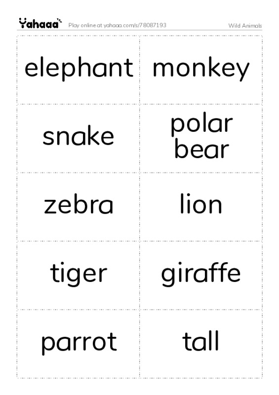 Wild Animals PDF two columns flashcards