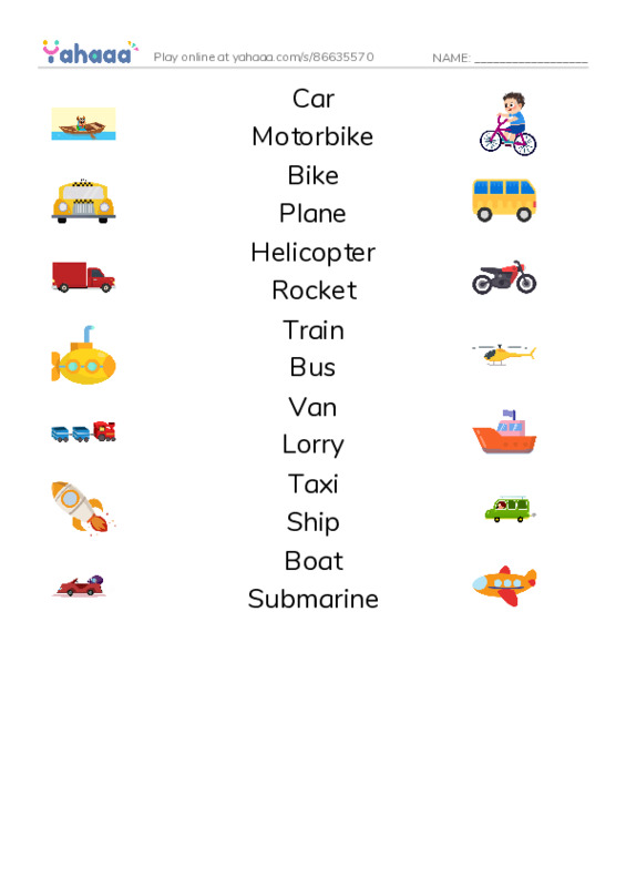 Transport PDF three columns match words