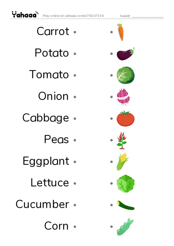 Vegetables PDF link match words worksheet
