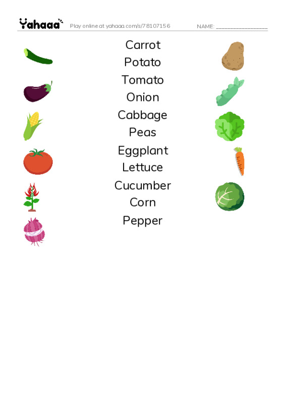 Vegetables PDF three columns match words