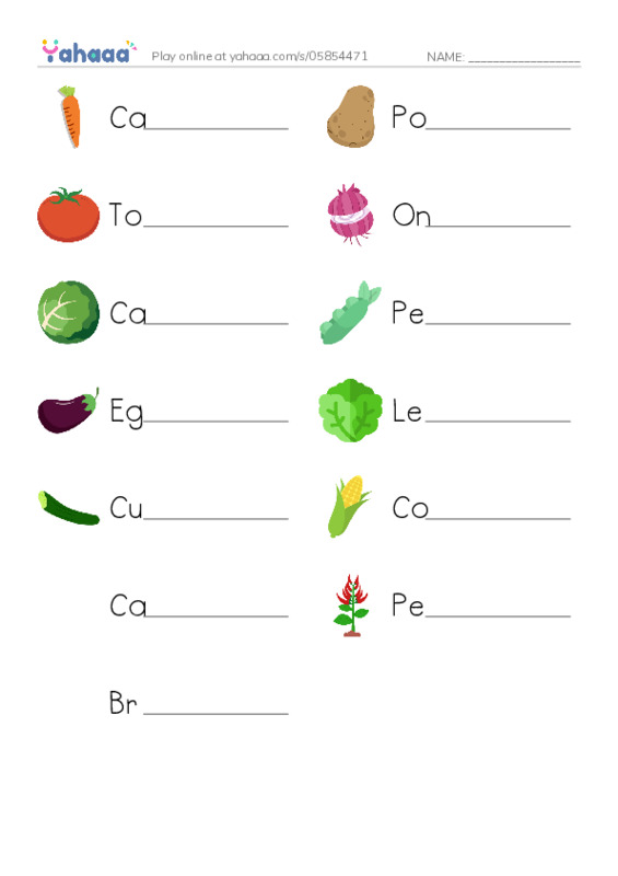 Vegetables PDF worksheet writing row