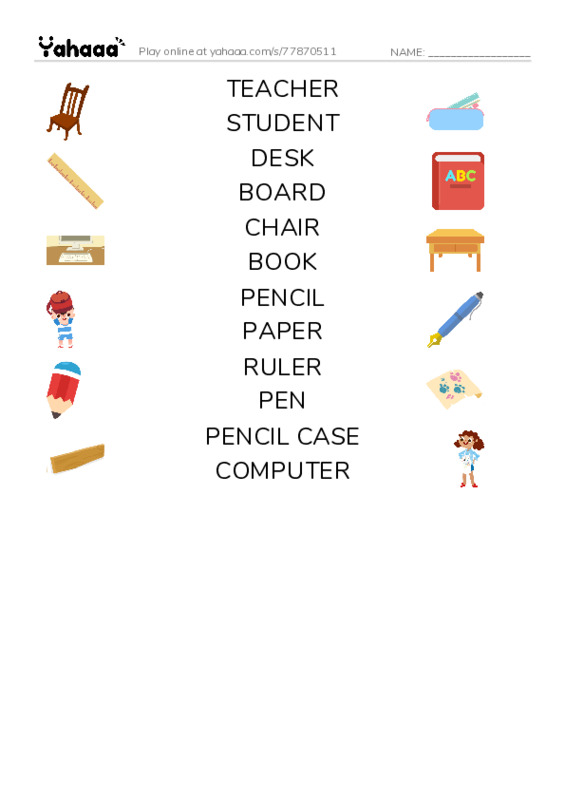 PREKET SCHOOL THINGS PDF three columns match words