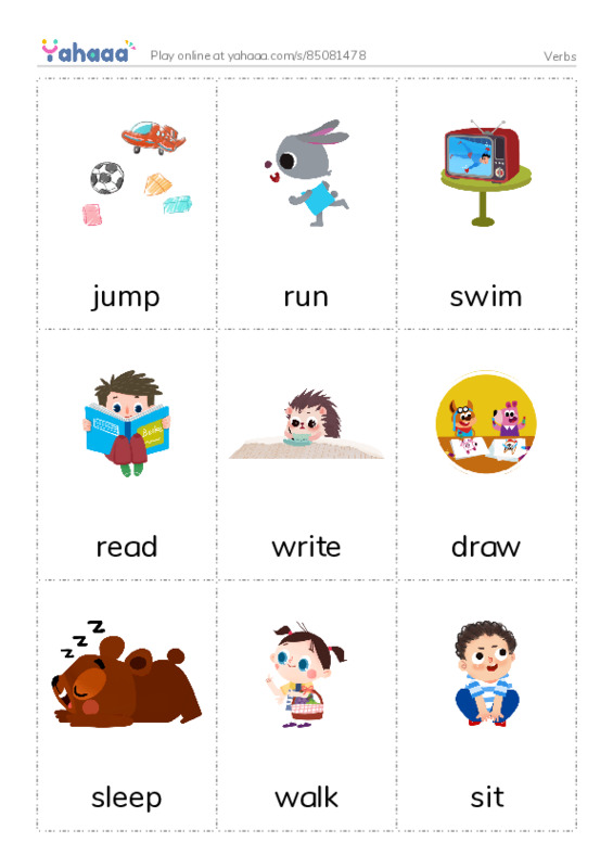 Verbs PDF flaschards with images