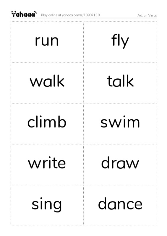 Action Verbs PDF two columns flashcards