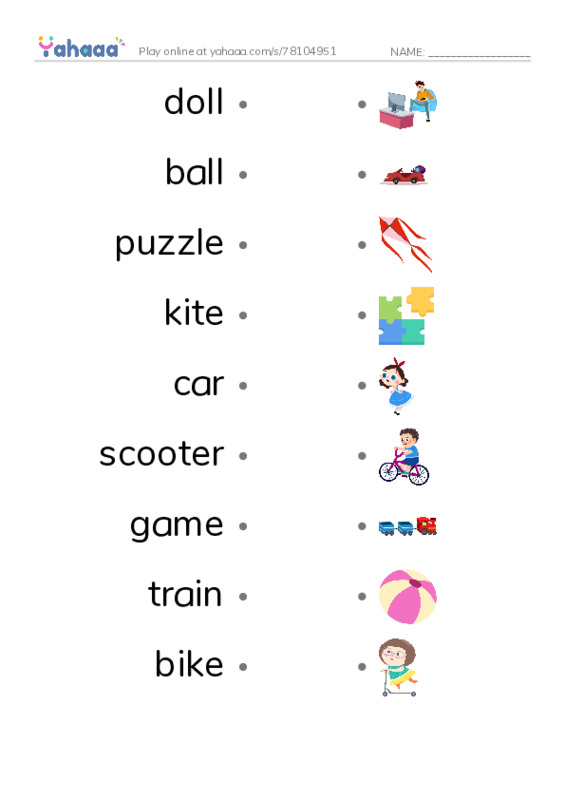 Unit 2: Playtime! PDF link match words worksheet