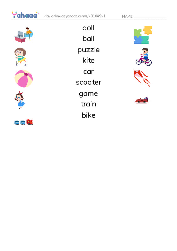 Unit 2: Playtime! PDF three columns match words