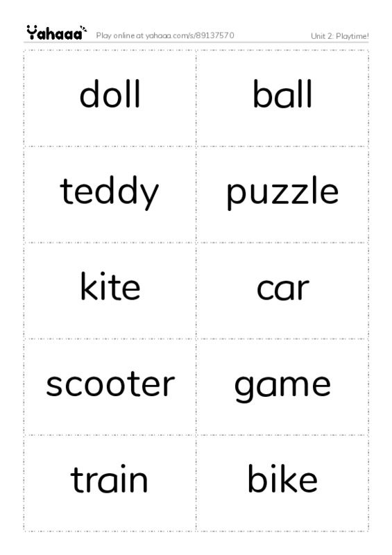 Unit 2: Playtime! PDF two columns flashcards