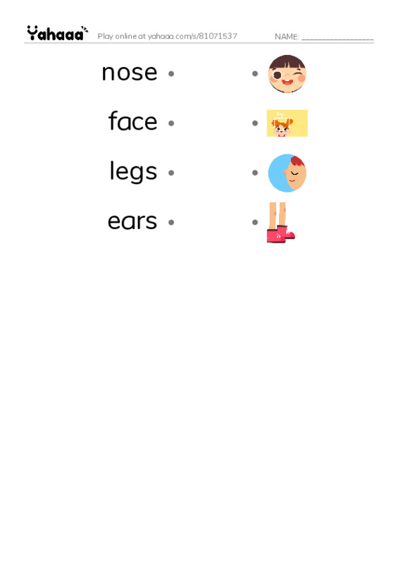 Unit 3: This is mu nose PDF link match words worksheet