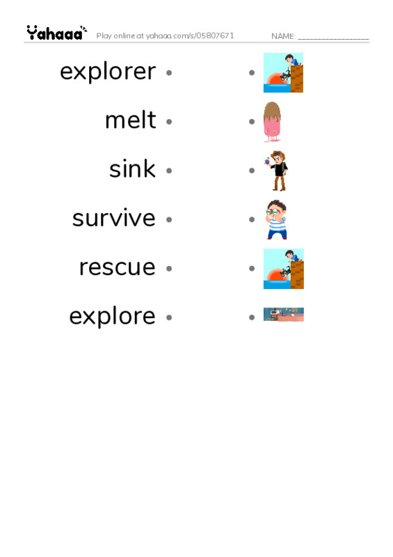 The amazing escape PDF link match words worksheet