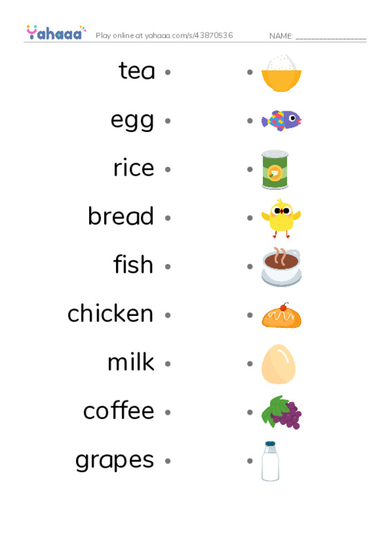 PREKET FOOD PDF link match words worksheet
