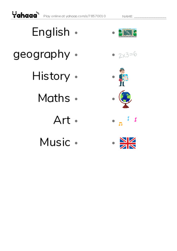 SCHOOL SUBJECTS PDF link match words worksheet