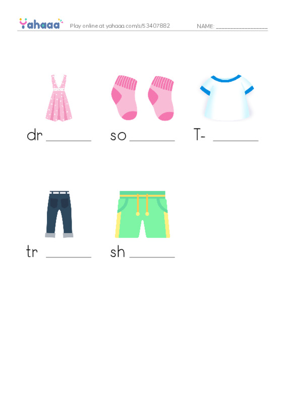 Clothes - Unit 7 PDF worksheet to fill in words gaps