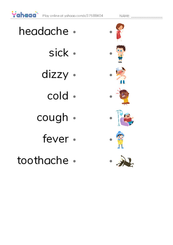 Illness PDF link match words worksheet