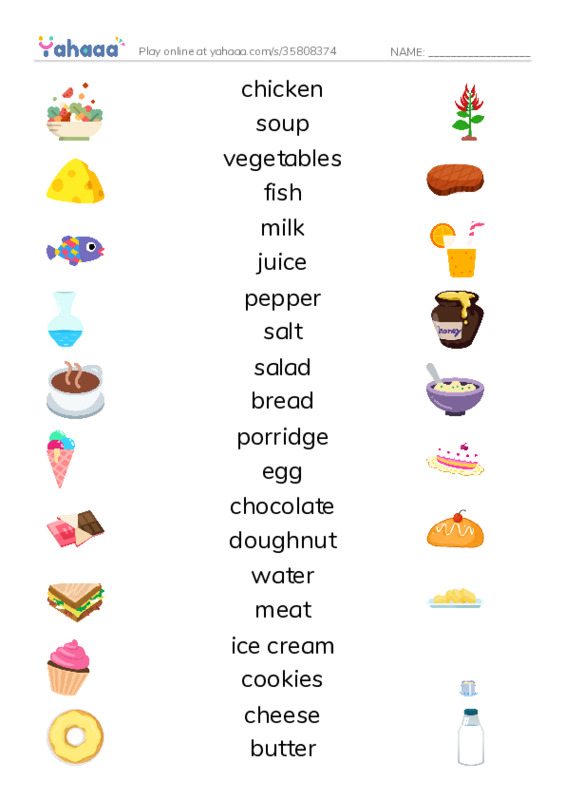 FOOD and DRINKS part 1 PDF three columns match words