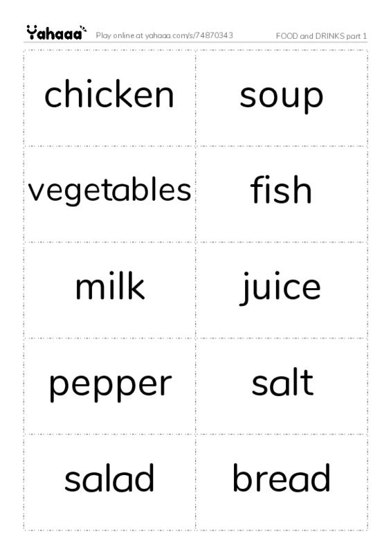 FOOD and DRINKS part 1 PDF two columns flashcards