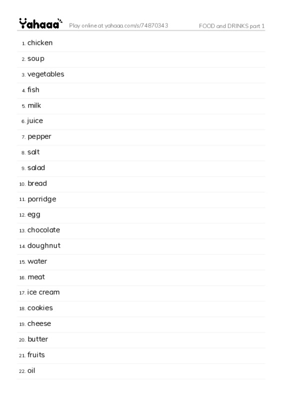 FOOD and DRINKS part 1 PDF words glossary