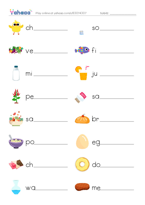 FOOD and DRINKS part 1 PDF worksheet writing row