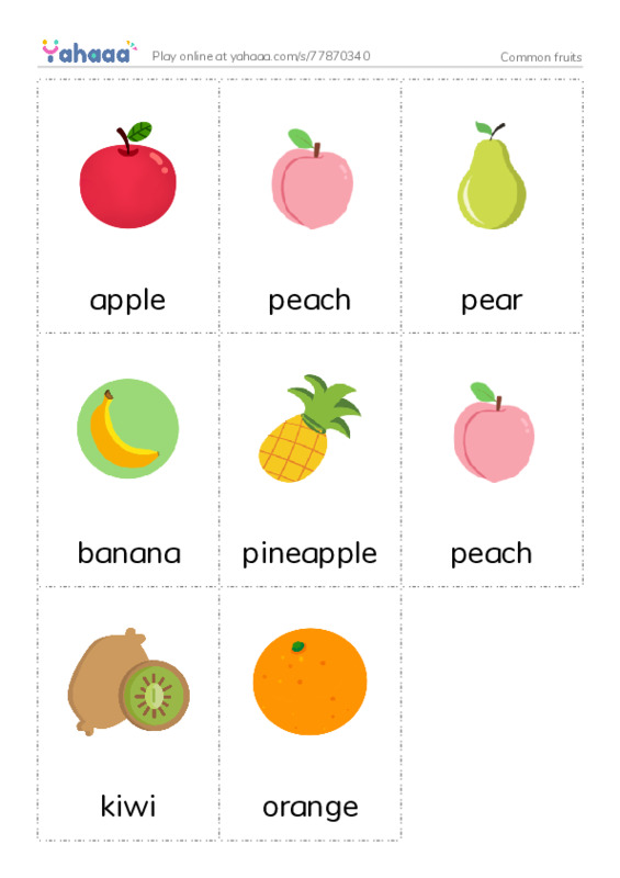 Common fruits PDF flaschards with images