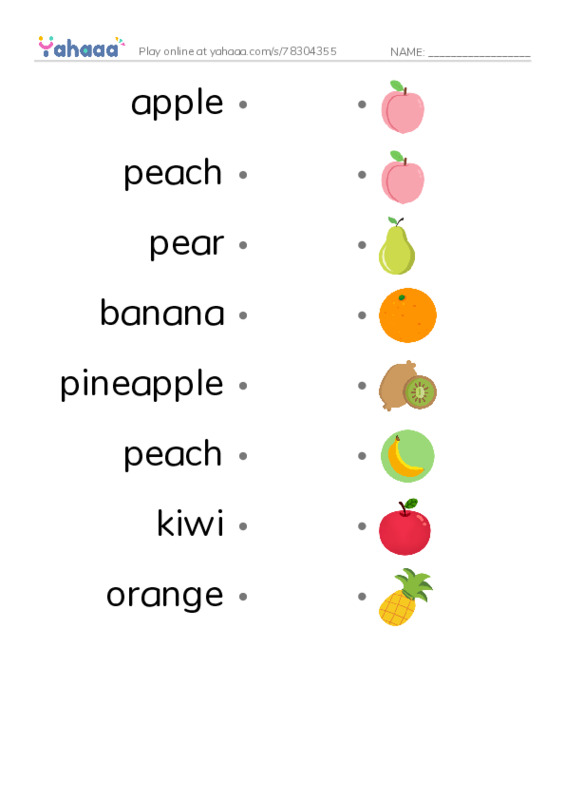 Common fruits PDF link match words worksheet