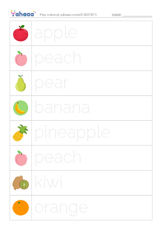 Common fruits PDF one column image words
