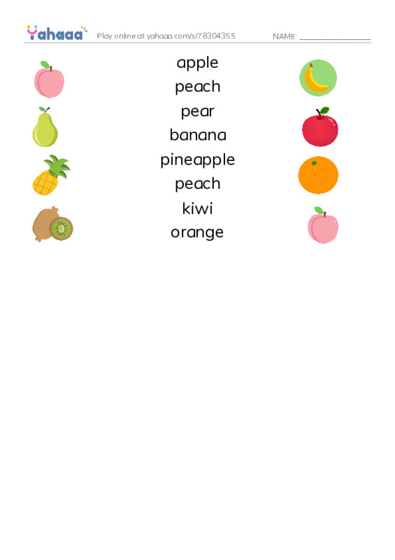 Common fruits PDF three columns match words