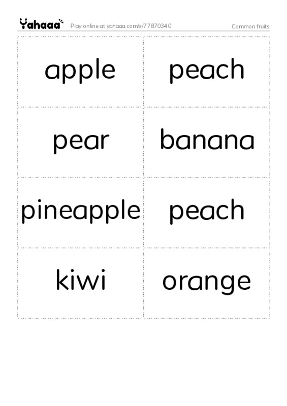 Common fruits PDF two columns flashcards
