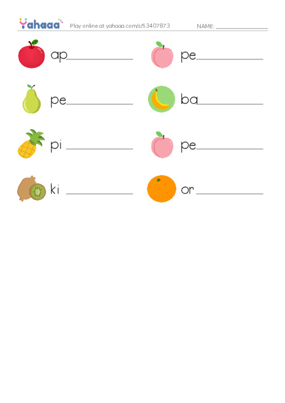 Common fruits PDF worksheet writing row