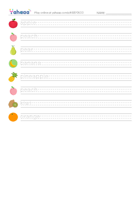 Common fruits PDF write between the lines worksheet
