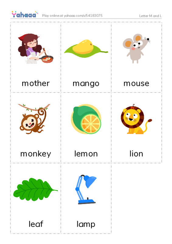 Letter M and L PDF flaschards with images