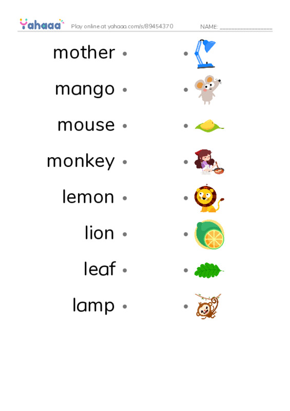 Letter M and L PDF link match words worksheet