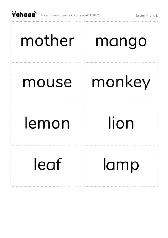 Letter M and L PDF two columns flashcards