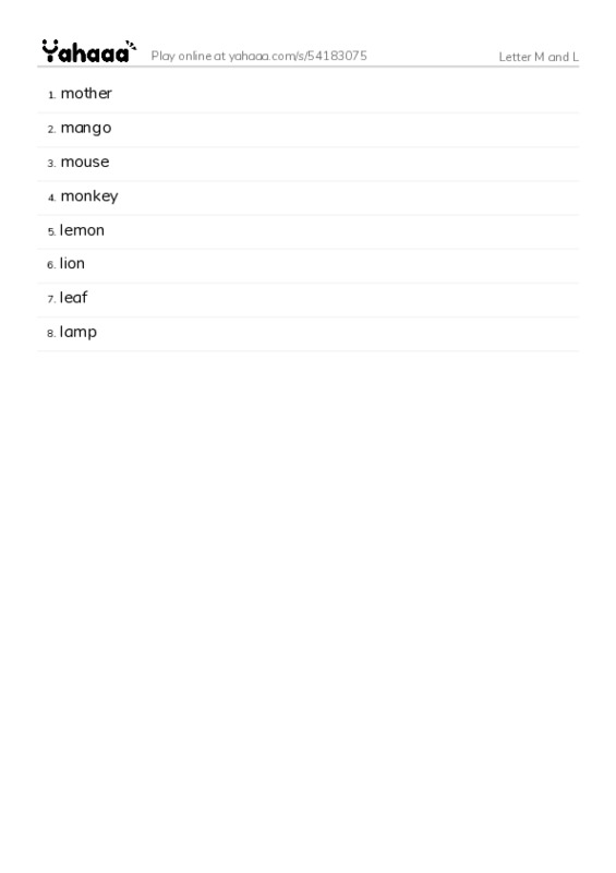 Letter M and L PDF words glossary