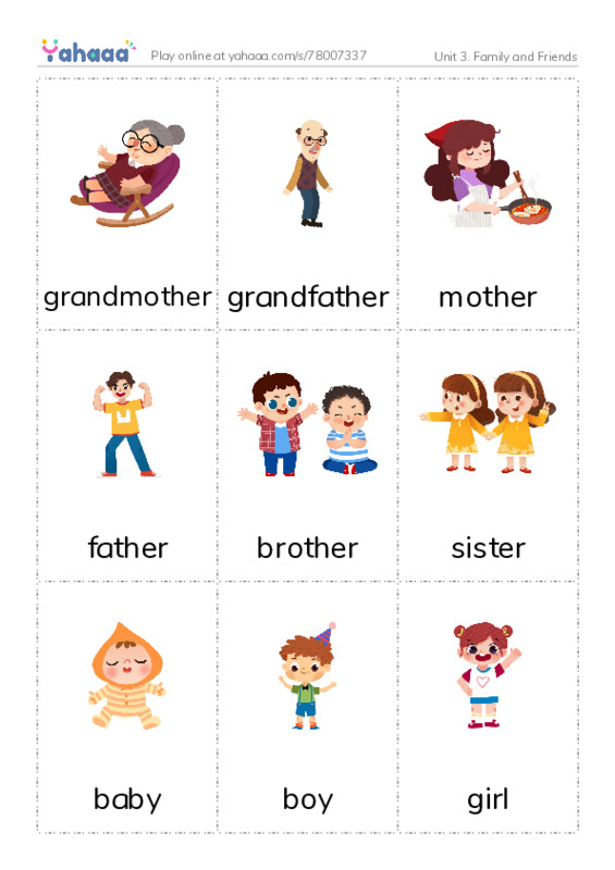 Unit 3. Family and Friends PDF flaschards with images