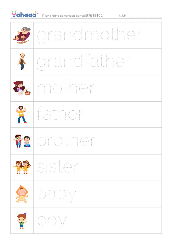 Unit 3. Family and Friends PDF one column image words