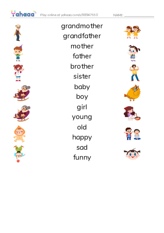 Unit 3. Family and Friends PDF three columns match words