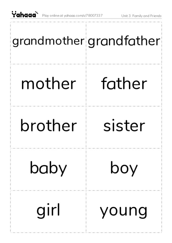 Unit 3. Family and Friends PDF two columns flashcards