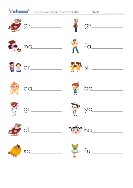 Unit 3. Family and Friends PDF worksheet writing row