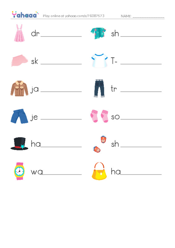 Unit 5. Clothes PDF worksheet writing row